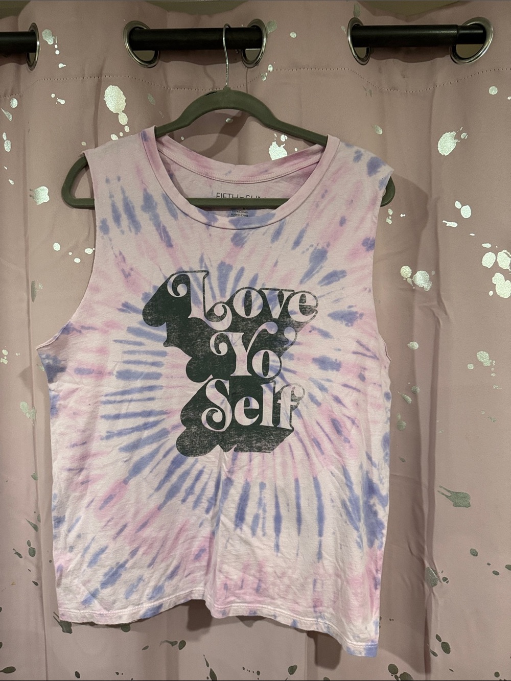 Tie-Dye Sleeveless Tank Top "Love Yo Self"